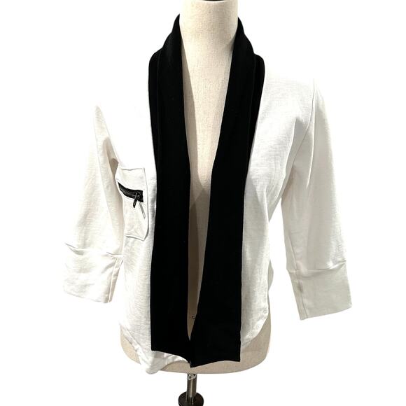 NEW NWT Chaser Black and White Open Front 3/4 Sleeve Jacket Size S - Picture 1 of 4